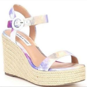 Chelsea and Violet Henna Tie Dye Espadrille Wicker Wedge sz 8.5